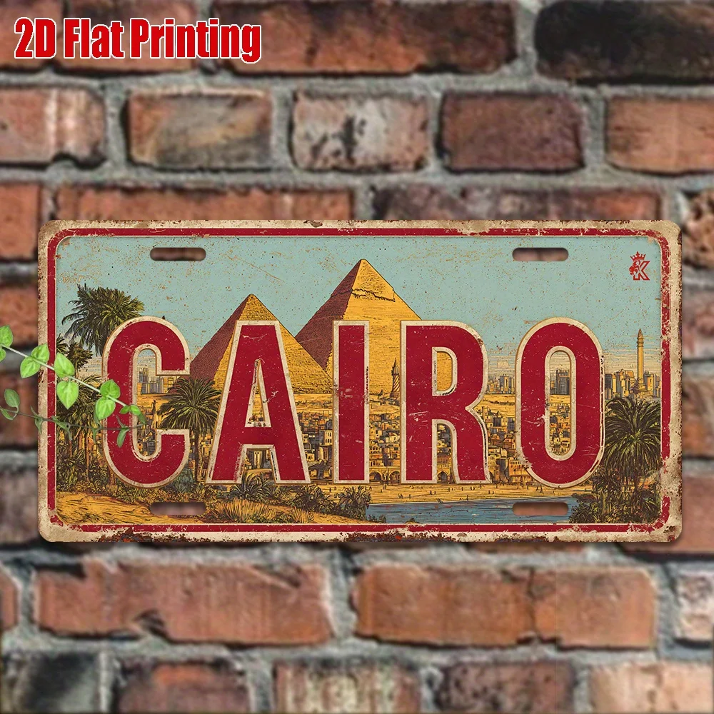 Cairo Egypt Pyramids Vintage License Plate AL Sign - Vintage Durable Metal Plaque Wall Decor, Home Office Bar Man Cave Wall A