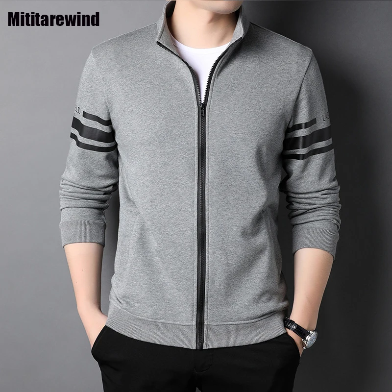 

2024 New Mens Hoodies Spring Autumn Joggers Sports Tracksuit Stand Collar Stripe Zip Up Hoodie Simple Casual Loose Sweatshirt