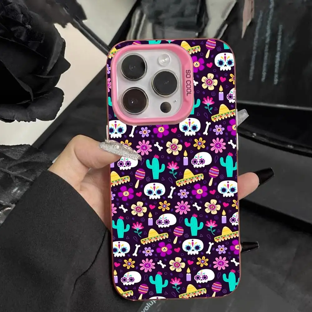 Чехол для мобильного телефона Day of the Dead для iPhone 17, 16, 15, 14, 13, 12, 11 X XR XS 8 7 Pro Max Plus, полупрозрачный розовый чехол, роскошный