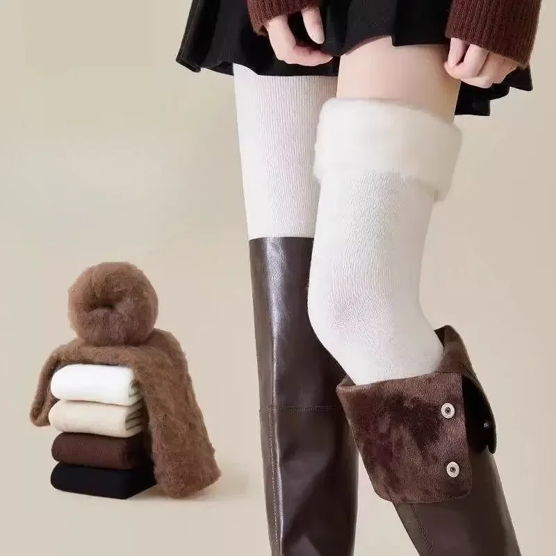 Velvet Over Knee Long Socks for Autumn and Winter Thick Warm High Socks with Looped Cuffs Thigh Socks That Look Slimmer
