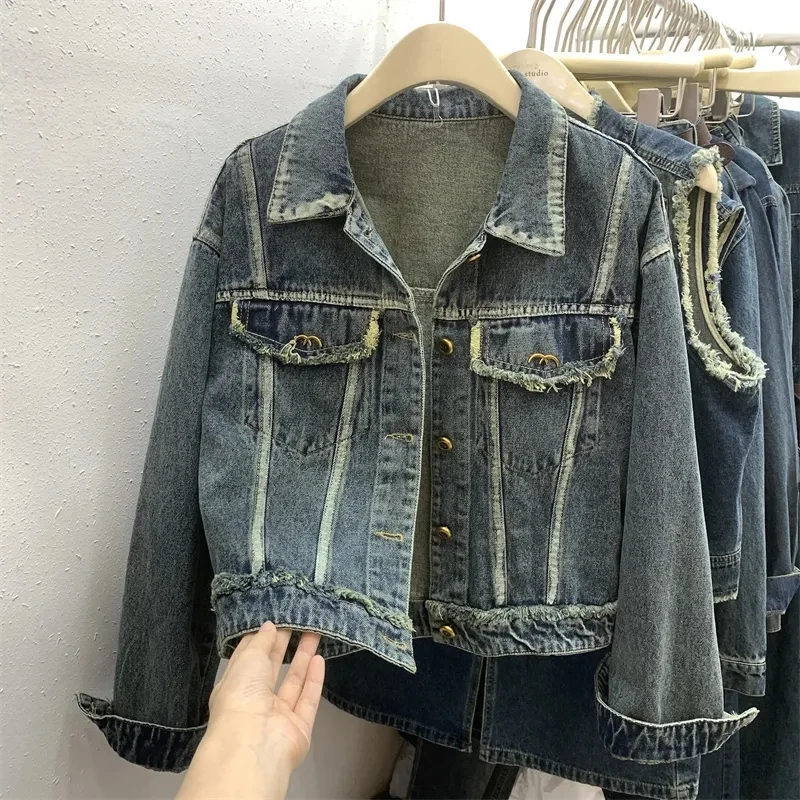 

Small Fragrance Denim Jacket Female Join Together Tassel Burr Coat Autumn 2024 New Women Retro Joker Short Cowgirl Coats Tide