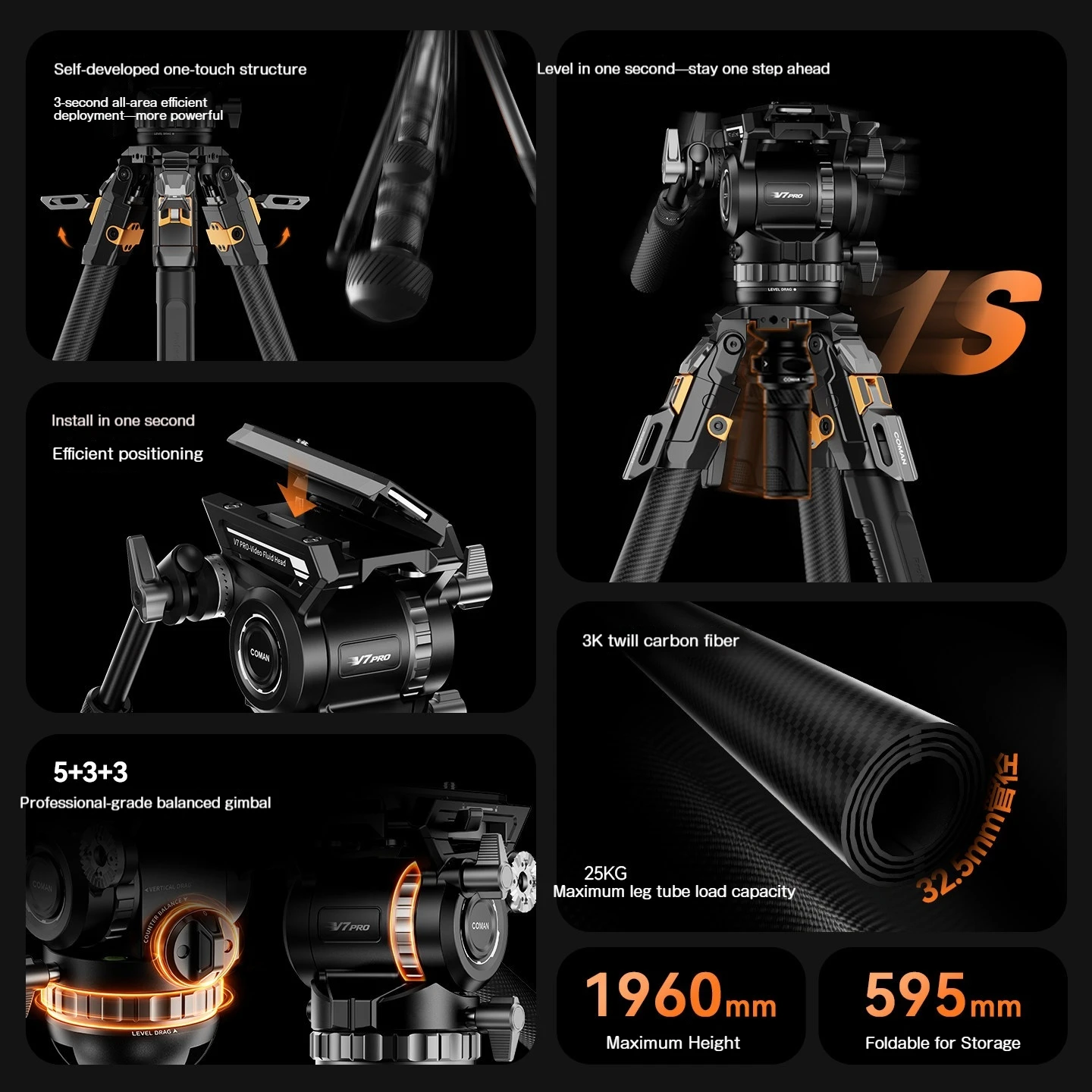 Tripod Kamera Serat Karbon COM - Video Head Tripod Carbon Fiber ulasan dan harga