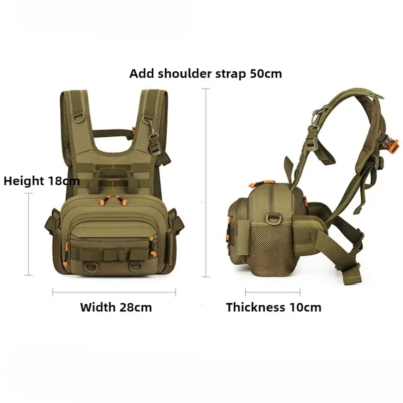 Men Tactical Fishing Backpack with Rod Holders Lure Chest Bag Gear Storage Bag Molle Outdoor Hiking Fanny Pack Hunting Rig Pouch