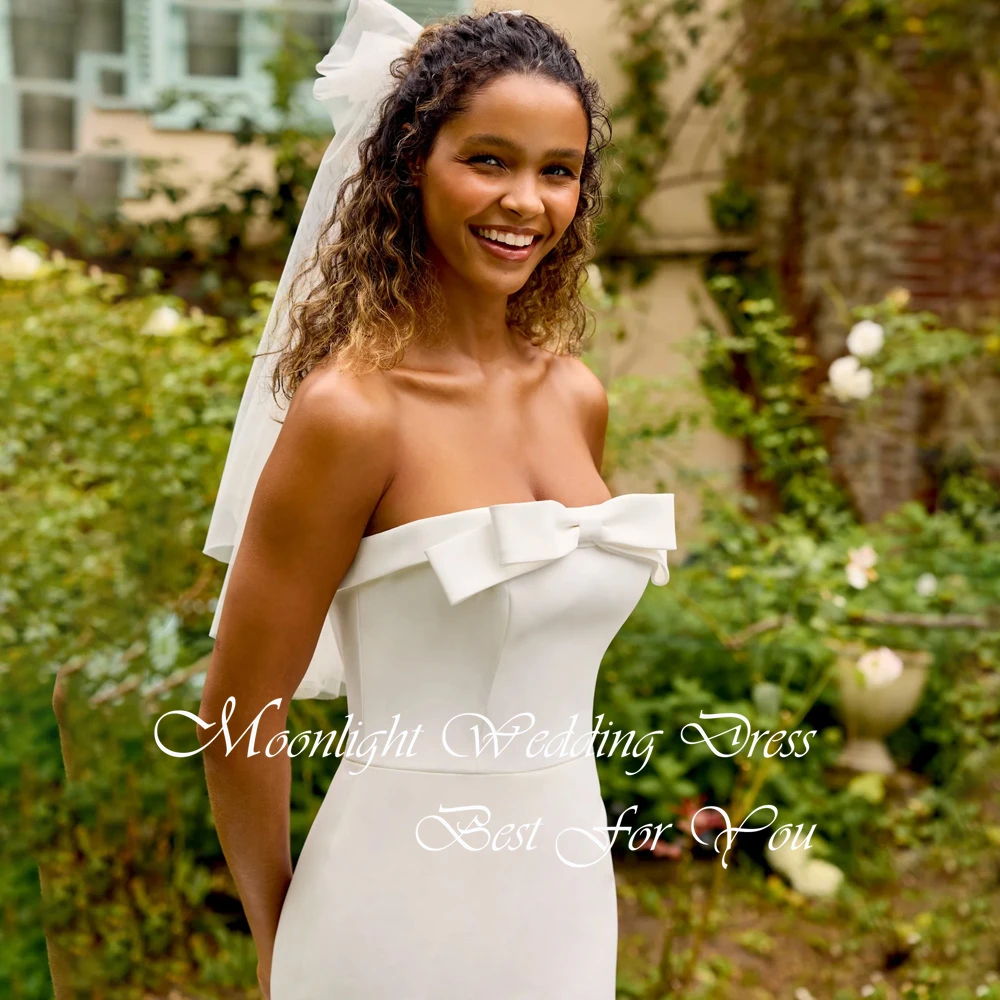 Vestidos De Novia sencillos De sirena con lazo sin tirantes para mujer, vestido De Novia sin mangas con espalda abierta y botones, Vestidos De Novia personalizados 2026