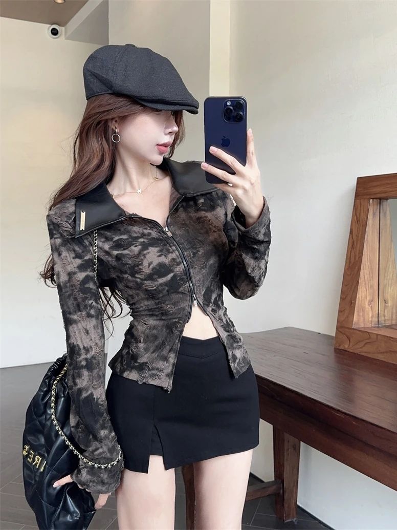 Women\'s Vintage PU Shirts and Blouses Korean Style Harajuku Elegant Fashion Ladies Long Sleeve Shirt Top Clothes Autumn