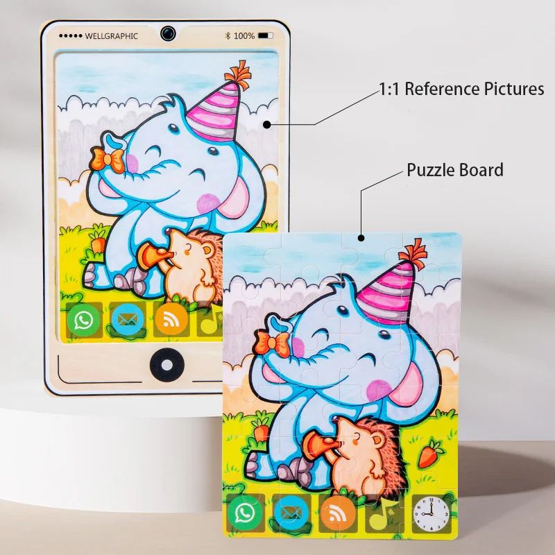 1pc Model telefonu drewniane puzzle dla dzieci kreskówka zwierząt układanka dla dzieci uczących się drewniane edukacyjne zabawki Montessori gry