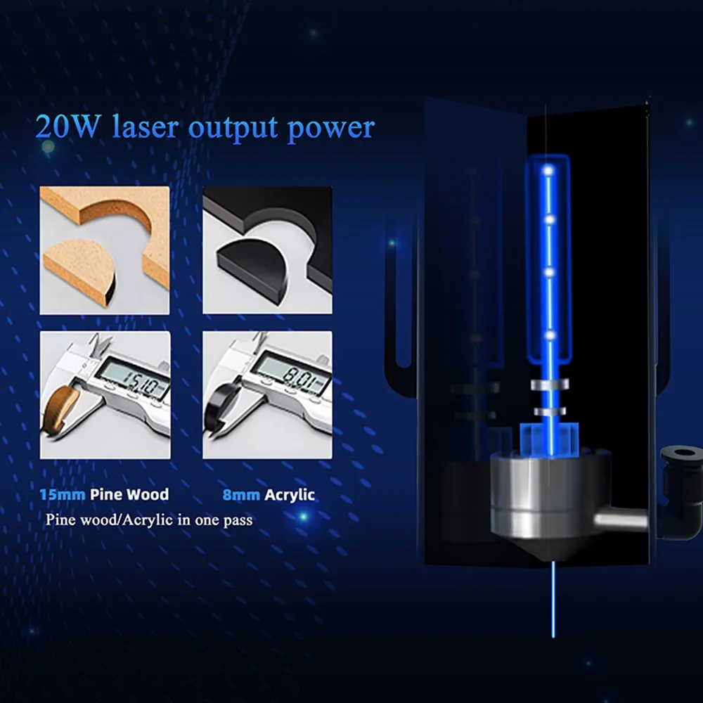 Dłuższy stała gęstość wiązki Laser do cięcia i grawerowania RAY5 20W 0.08*0.1mm kolorowy kolorowy ekran dotykowy z kolorowym chipsetem 32-bitowym