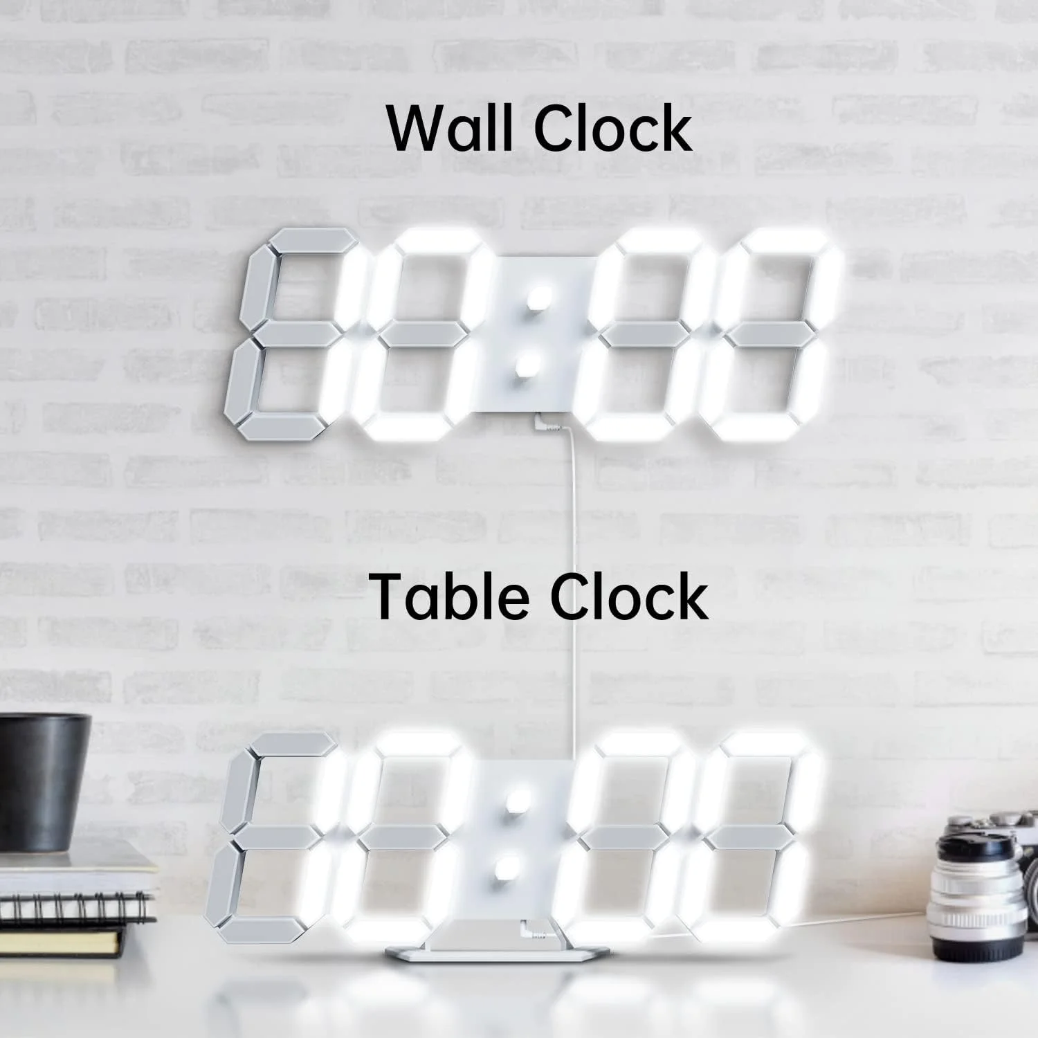 3D Digital Led Clock Wall Desk Clocks Alarm Remote Control Auto Brightness Cool White Light for Bedroom Game room Living Room