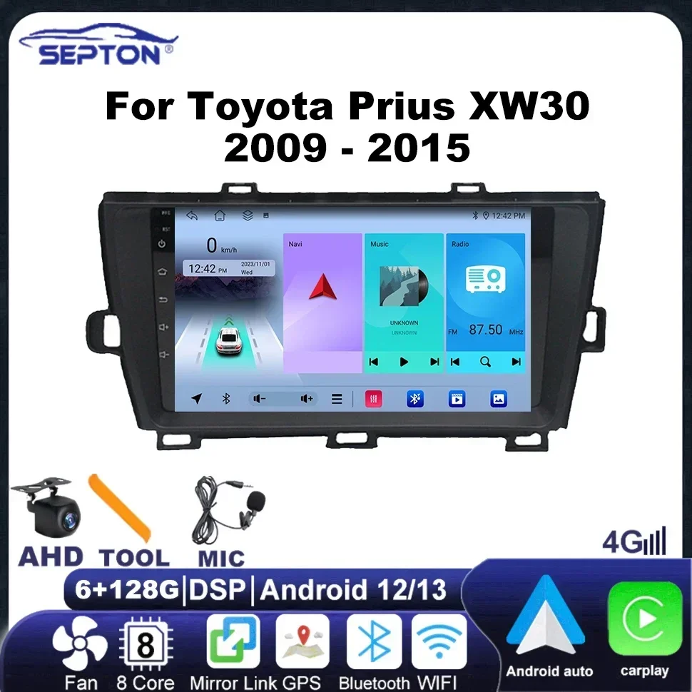 

SEPTON Android Car Radio for Toyota Prius XW30 2009 - 2015 8core Android auto Carplay GPS Car Screen 4G Multimedia Video Player