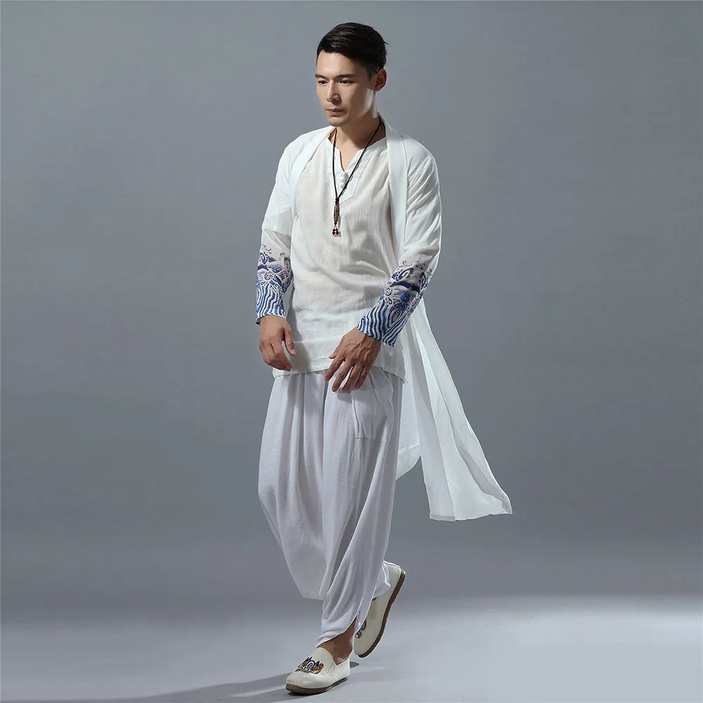 Chinese Style Buddha Department Men And Women With Long Thin Trench Coat Chiffon Print Loose Ancient Style Cardigan Hanfu Summer