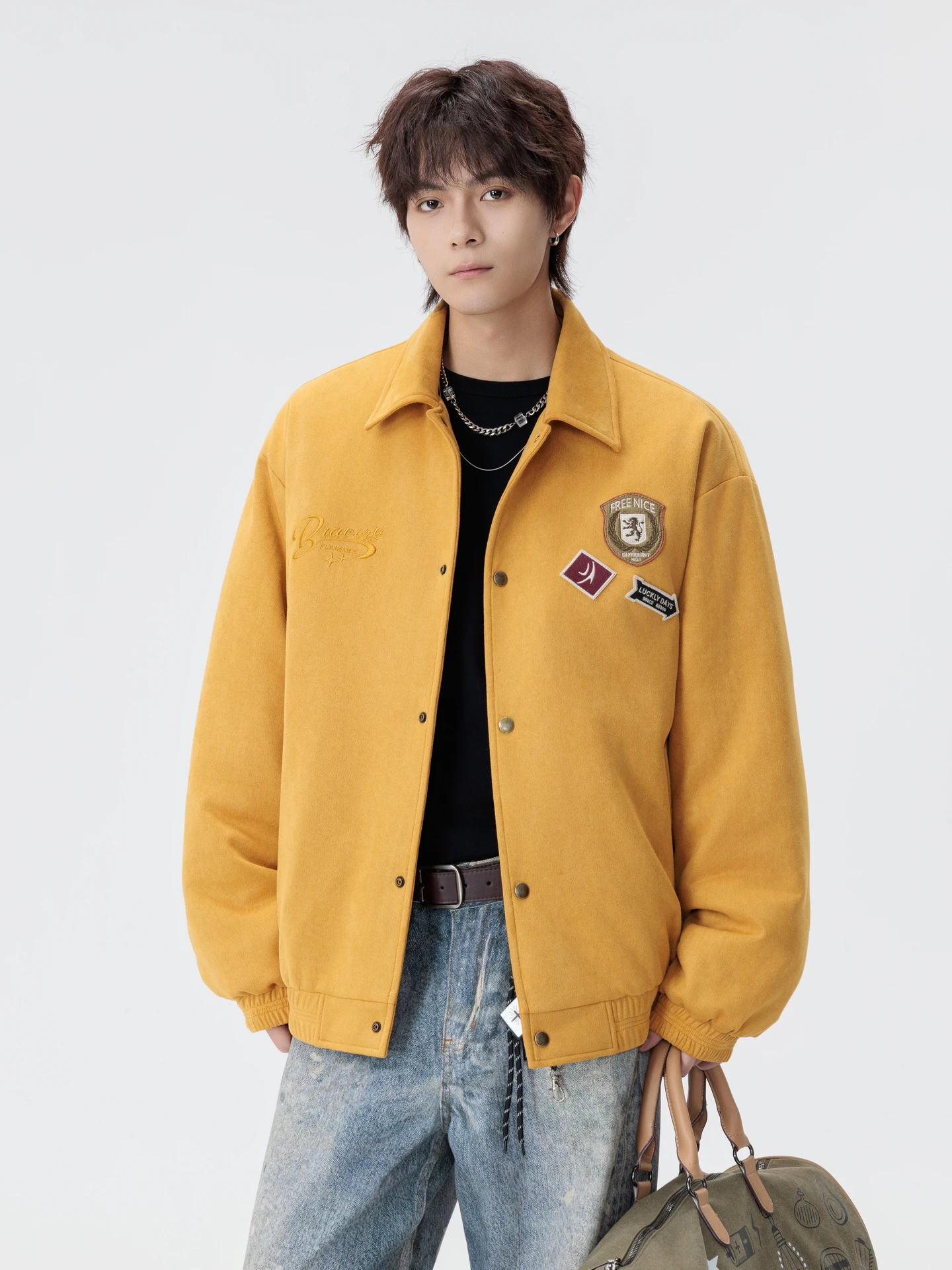 

American Retro Embroidered Collar Cotton Jaet for Men Winter Warm Thiened Long Sve Youth ular Casual Outerwear