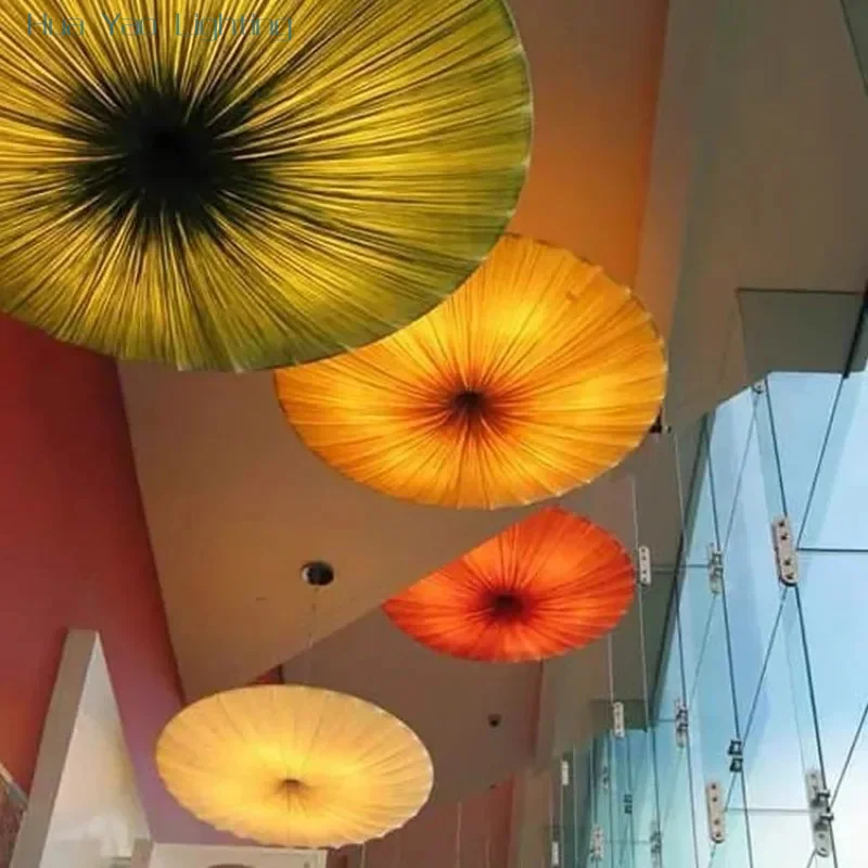 Wabi Sabi LED Fabric Ceiling Light Round Flying Saucer Lamp Living Room Dining Room Pleated Lamp Bedroom Restaurant Hanging Lamp