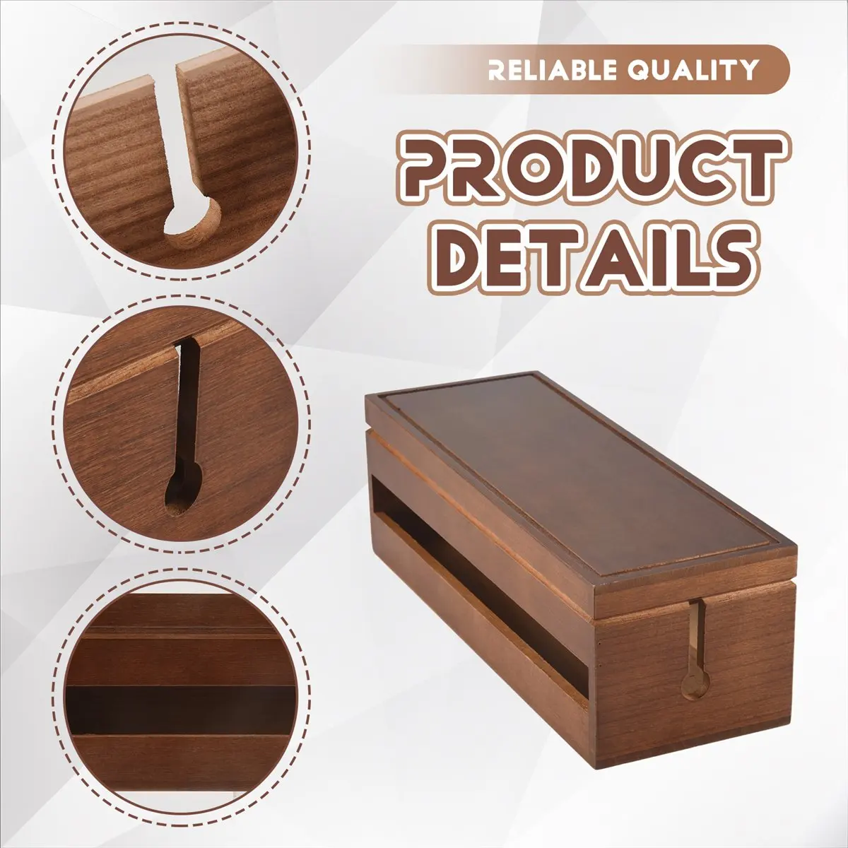 L63A Cable Management Box Wooden Cord Organizer Box for Extension Cord Power Stripe Surge Protector Wire (Coffee Color)