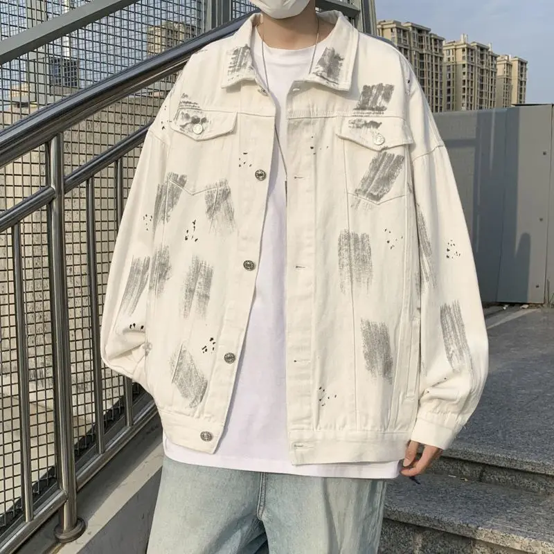 Hand-painted Graffiti Denim Jacket Men Loose Jacket Handsome Jacket