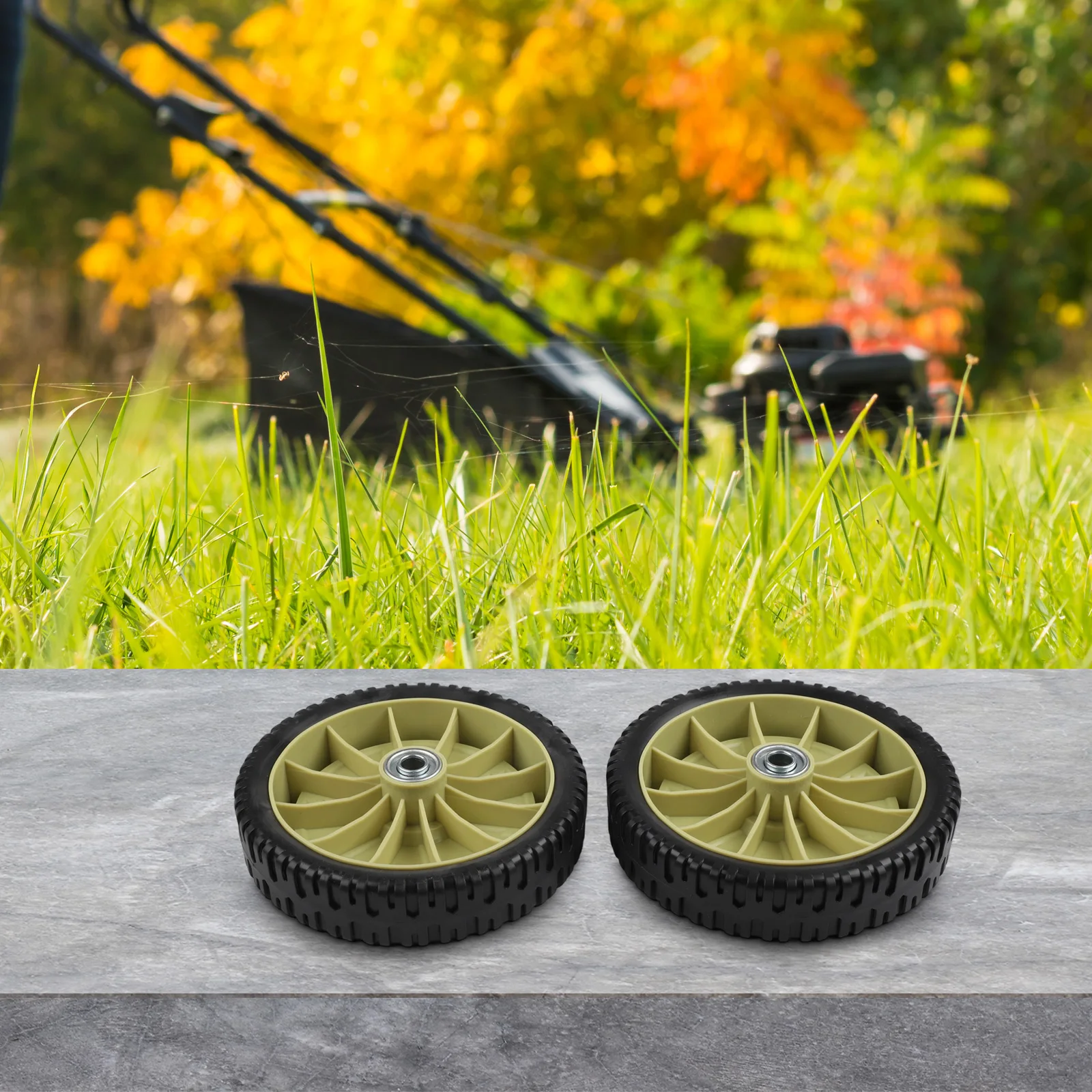 2-Pack 8-Inch Lawn Mower Front Wheels, Rubber Push Mower Replacement Tires 43mm Thick Compatible With HRJ216 And Similar Models