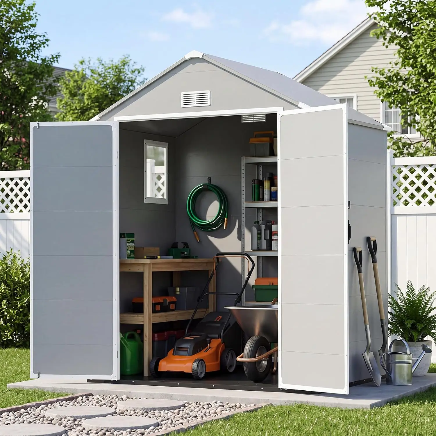 6x4 FT Outdoor Resin Storage Shed with Floor, Light Gray, Customized
