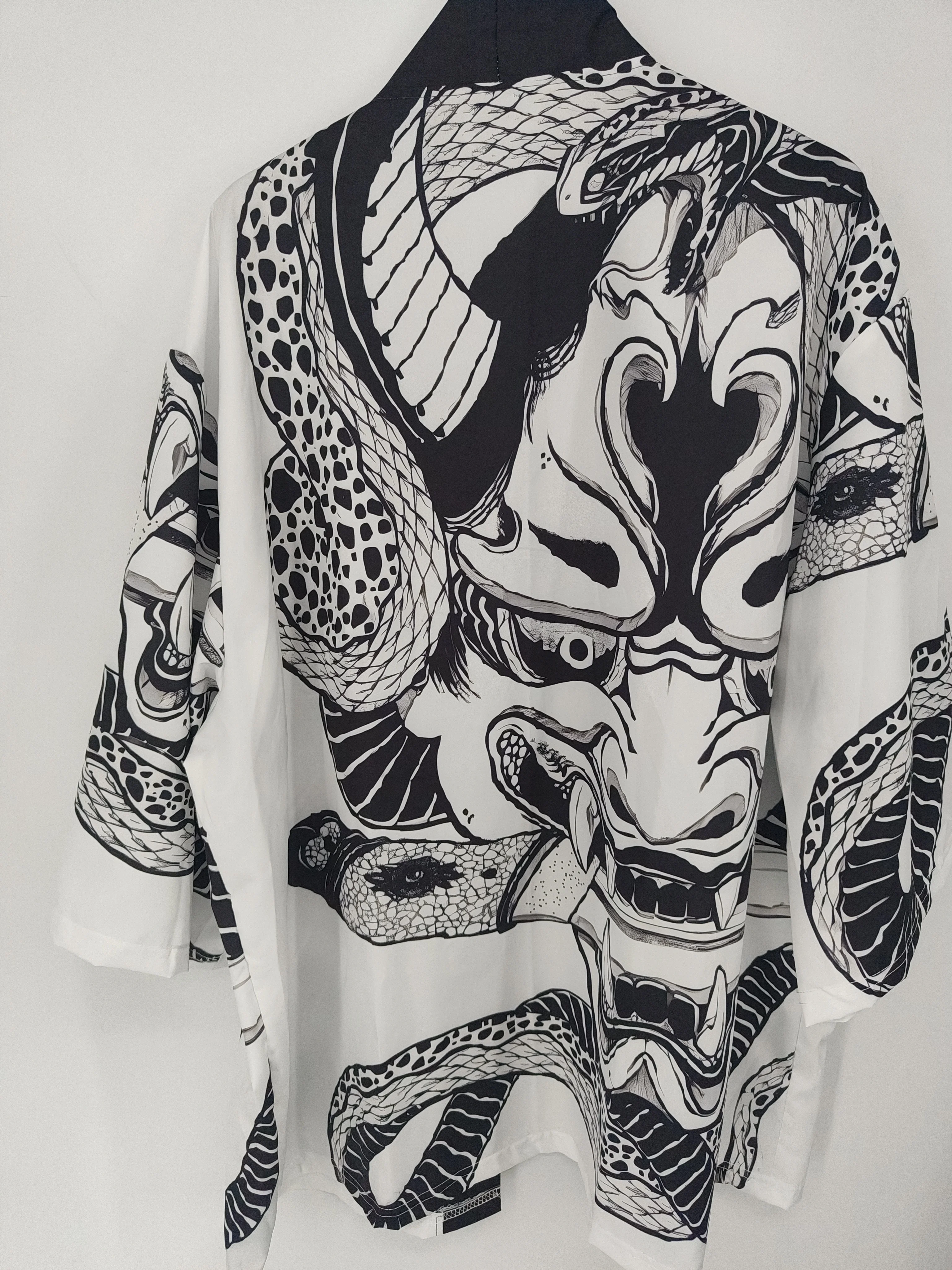 Sommer-Dämonen-Schlangenmuster-Cardigan für Herren, chinesisches Drachenmuster, japanischer Kimono, Übergröße, asiatisches traditionelles Kostüm, Cosplay-Mantel – Detail 6
