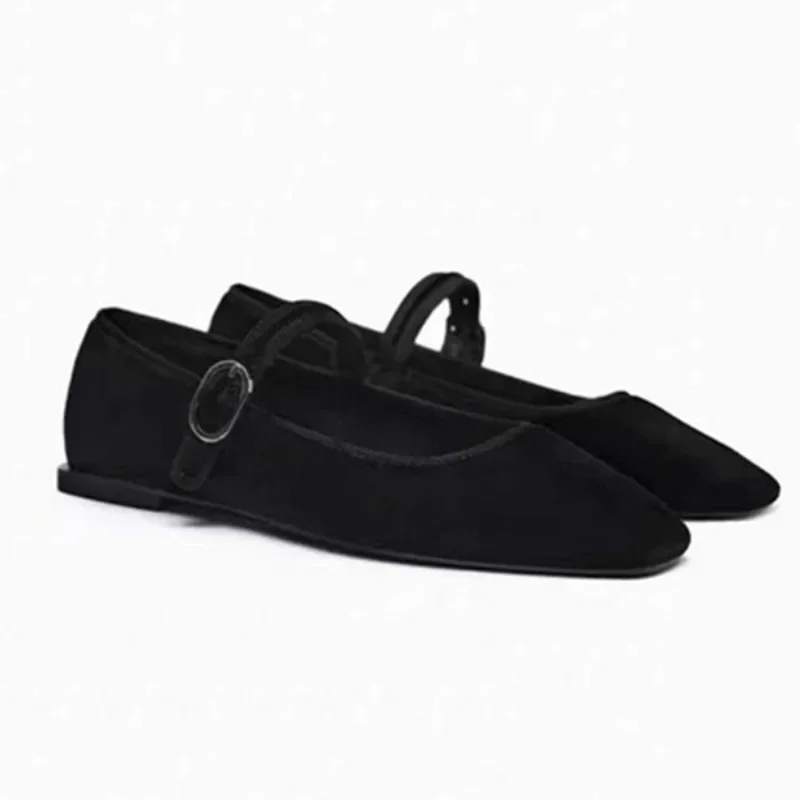 Shallow Casual Ladies Soft Mary Jane Shoes Retro Black Square Toe Outdoor Dress Ballet Flats 2024 Autumn Brand Women Footwear