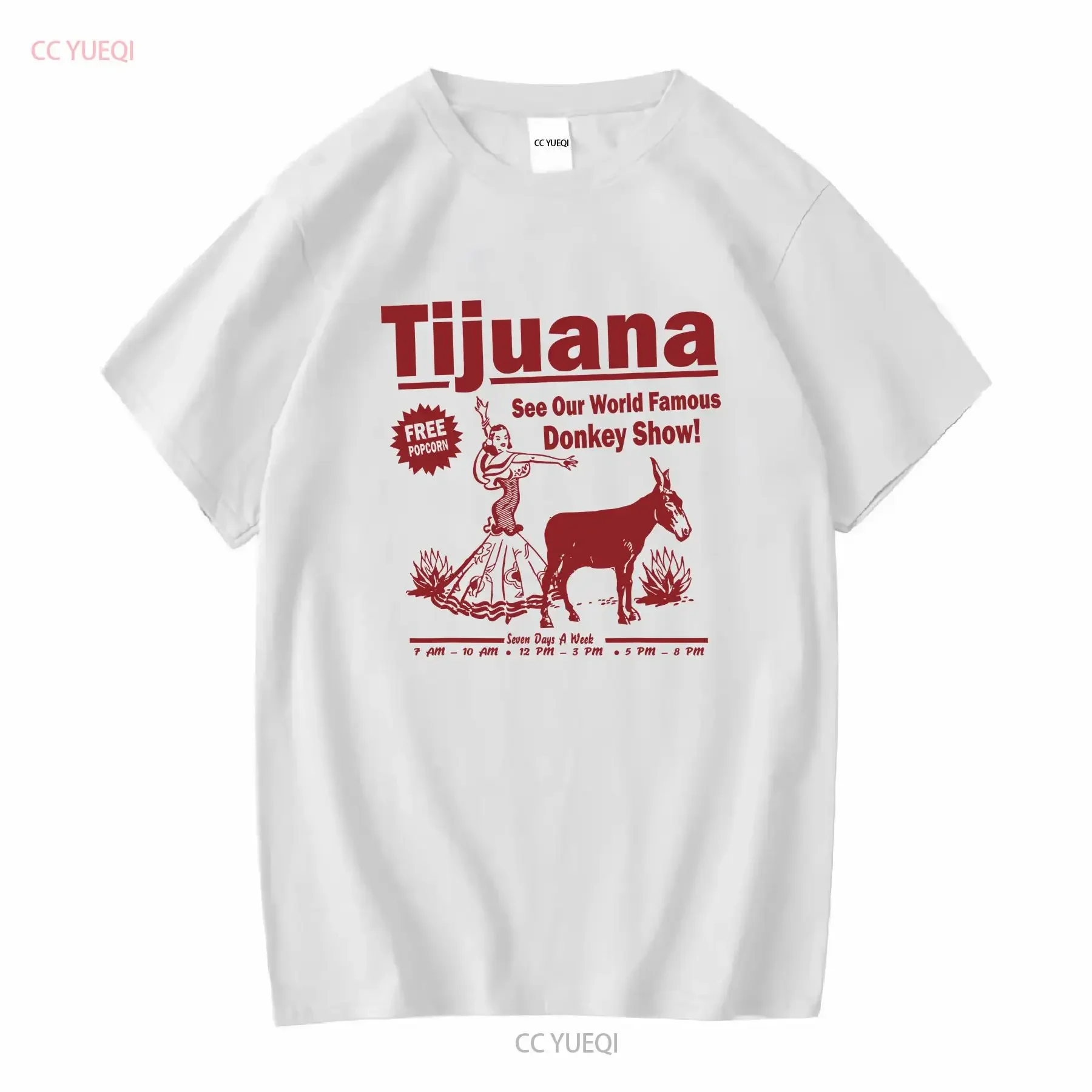 Funny T Shirt Tijuana Donkey Show Essential vintage Washed streetwear fashion Stretched Soft Top For Everyday Wear Slightly