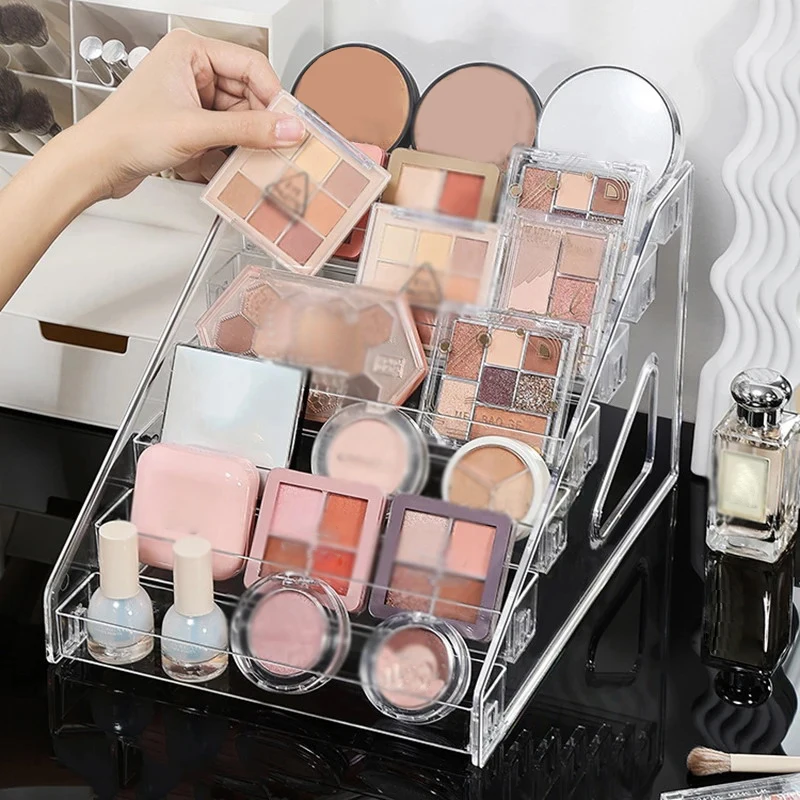 Acrylic Display Shelf Transparent Desktop Ladder Shelf Standing Badge Eye Shadow Tray Shelf
