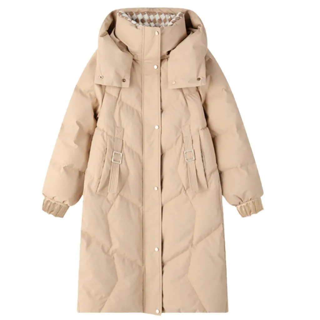 

Women's Black Gold Cotton-Padded Coat Long Inner Heating down Jacket Loose Fashion Warm Outerwear