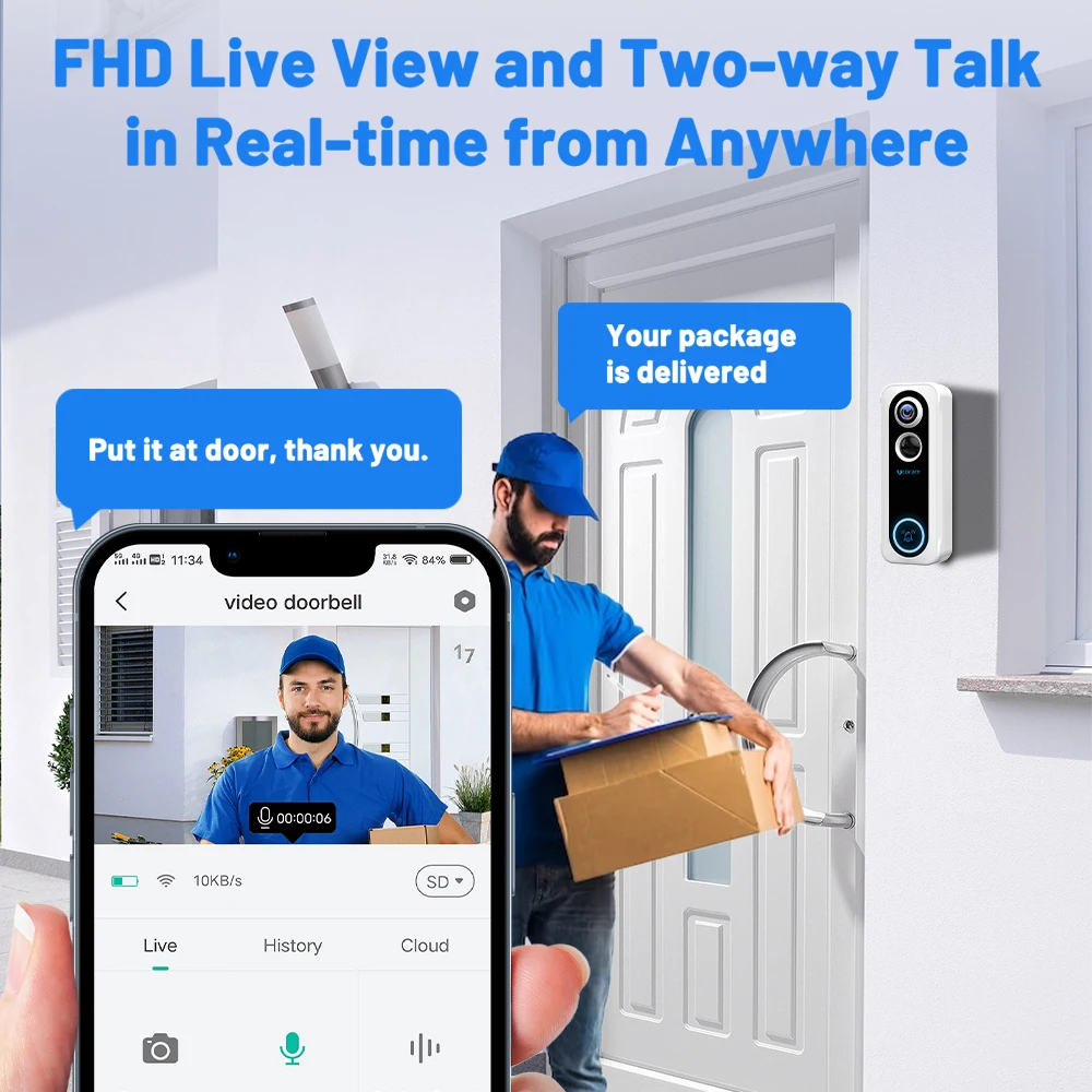Imagem -02 - Ucocare-câmera de Campainha de Vídeo sem Fio Detecção Humana Chime Áudio Bidirecional Visão Noturna Suporte Alexa Ip67 p7 2k 4mp