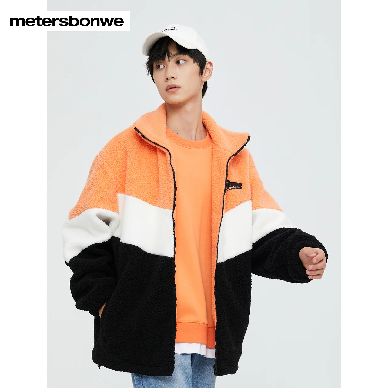 Metersbonwe-Imitation Lamb Fur Jackets for Men,Full Sleeve Male Contrasting Colors Warm Wear,Loose Full Sleeve Outerwear