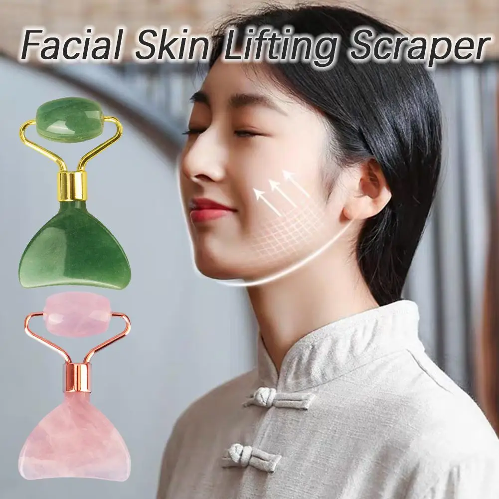 Gezichtshuid Lifting Schraper Anti-Rimpel Natuurlijke Jade Gezicht Gua Sha Massage Roller Hals Gezicht Massager Board Scraping Massager