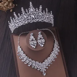 Baroque Crystal Bridal Jewelry Sets for Women Fashion Tiaras Earrings Necklaces Set Wedding Crown Necklace Dubai Jewellry Sets