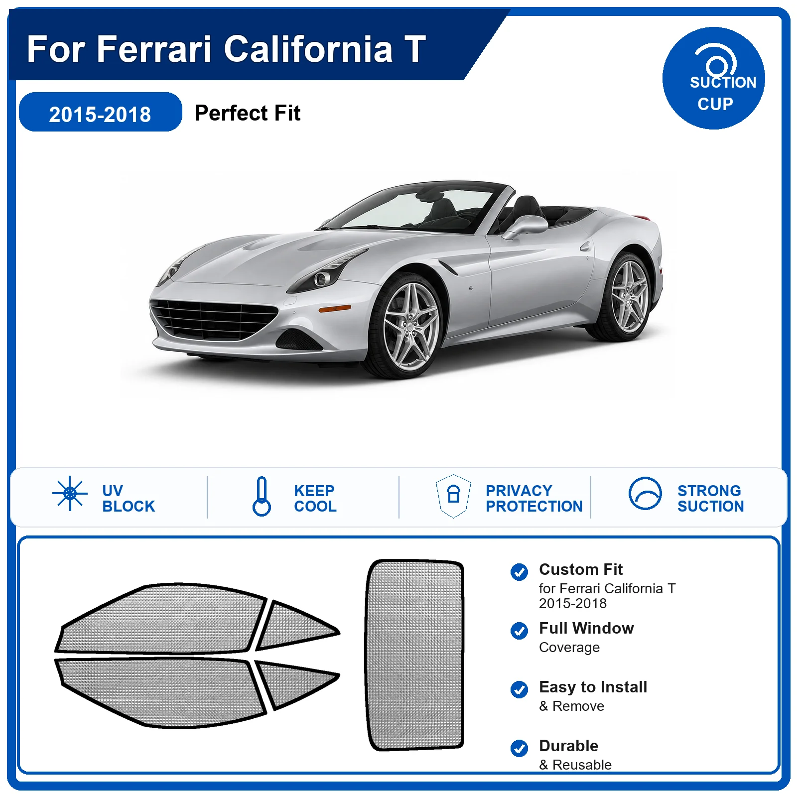 For Ferrari California T 2015-2018 Custom Full Set Windshield Sun Shade Aluminum Foil Heat Insulation Anti UV Foldable
