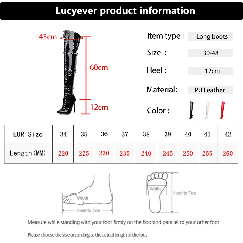 Lucyever Women Sexy Cross Tied Thigh High Boots Pointed Toe Thin High Heels Over The Knee Boots Patent Leather Shoes Woman 33-46