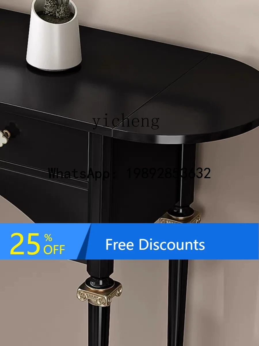 French Retro Entryway Table American Style Entryway Light Luxury Black Solid Wood