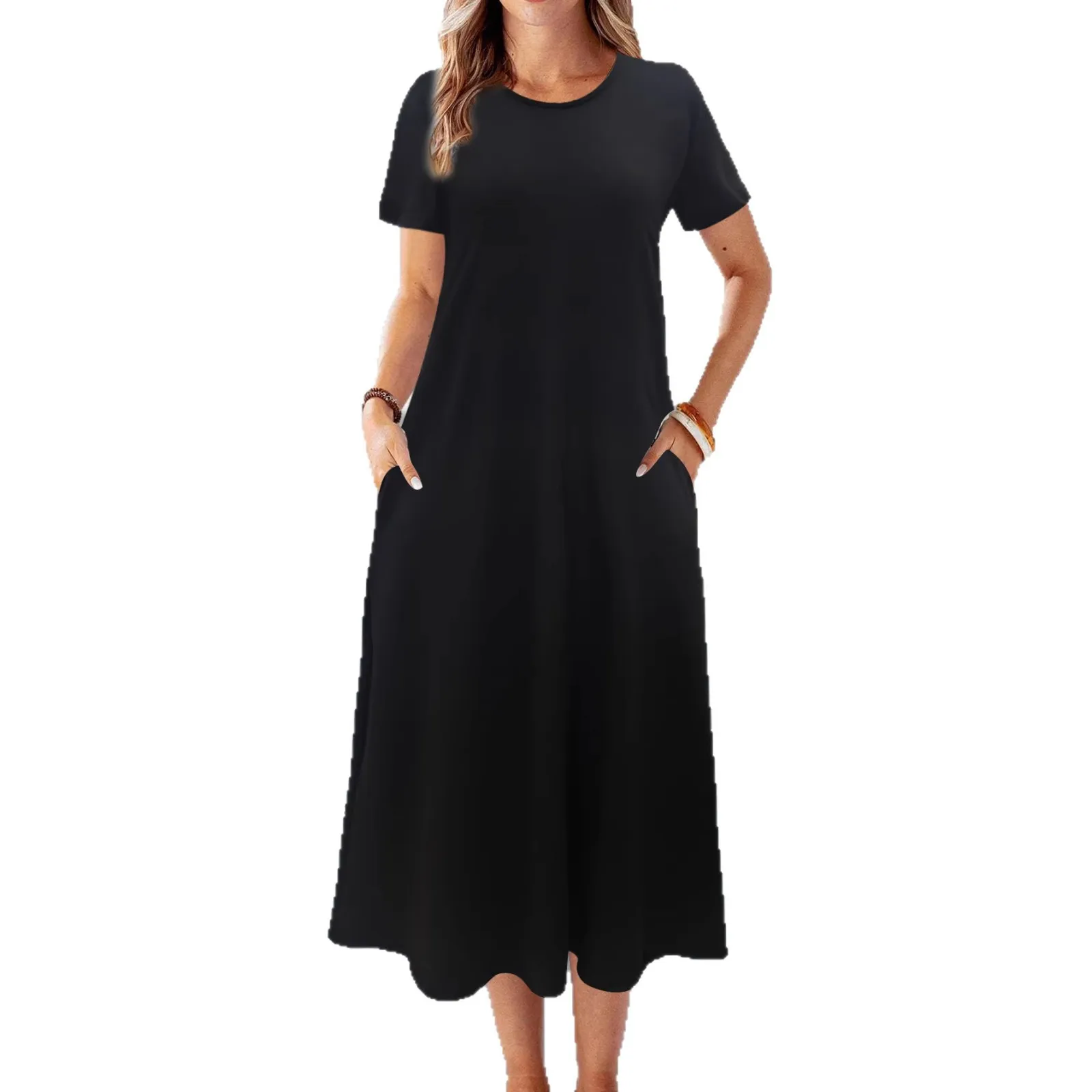 2026 Neues Lässiges Vielseitiges Modetrend Hochwertiges Rundhals-T-Shirt-Kleid Cw91991