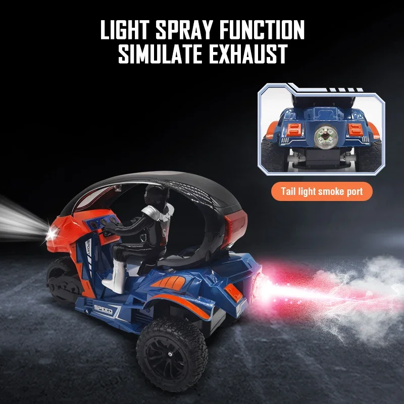 RC Car Electric Spray Motorcycle RC Stunt Toys Remote Control Drift Stunt Three Wheel Motorcycle with LED Lights for Kids Gifts