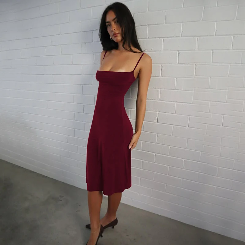 Hugcitar Damen-Kleid, elegant, einfarbig, sexy Midikleid, ärmellos, rückenfrei, Sommerkleidung, Geburtstagsfeier, Urlaub – Detail 28