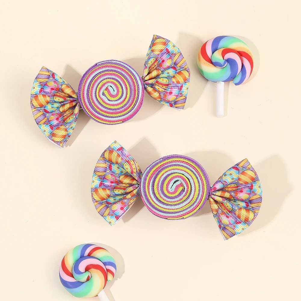 Candy Bow Hair Clips for Girls, 2Pcs Set