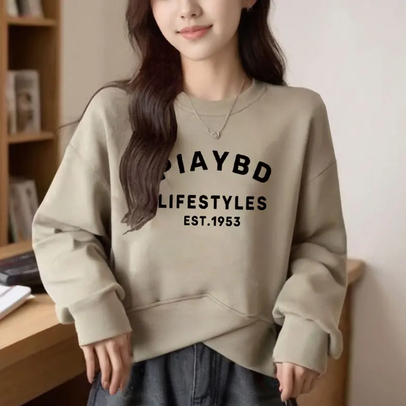 Women\'s Autumn New Style Fashion Simplicity Letter Printing O-neck Long Sleeve Sweatshirts Women Clothes All-match Casual Tops