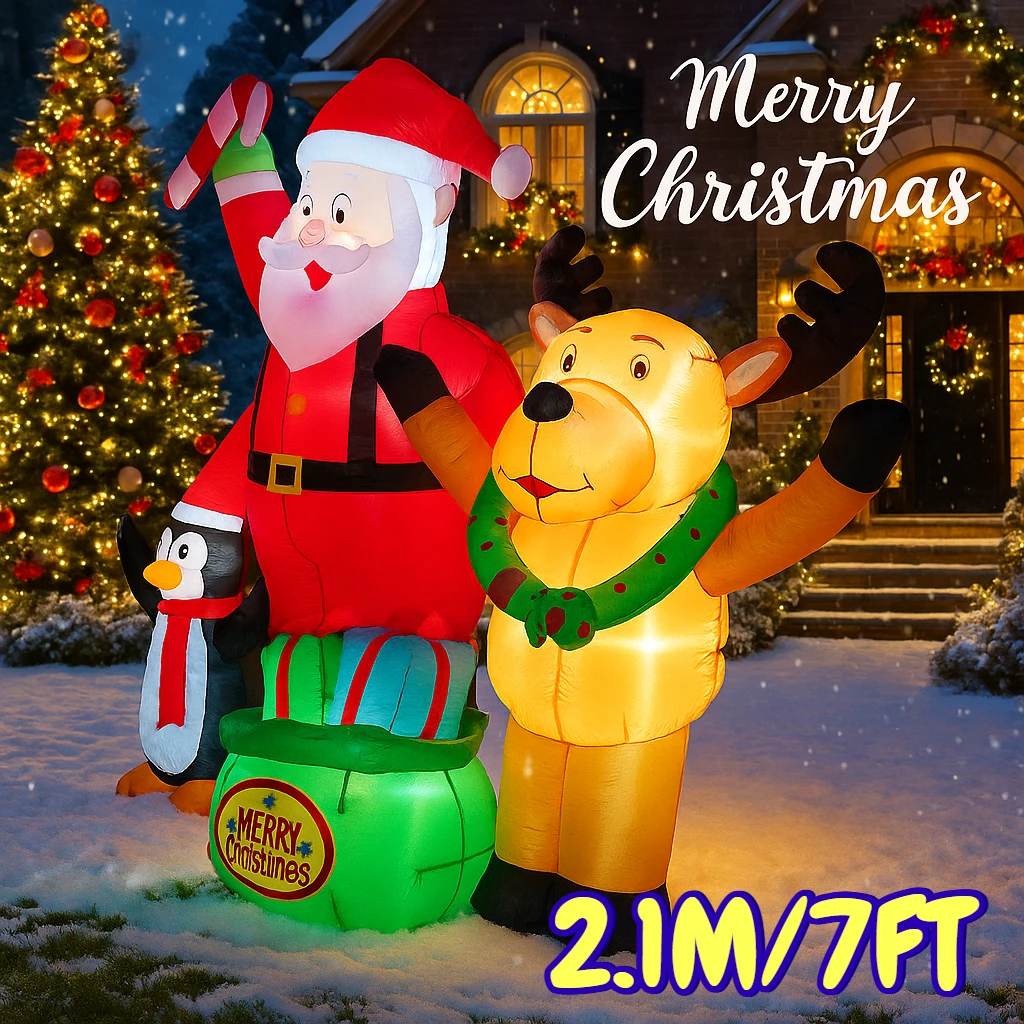 

2.1M/7FT Santa Claus Reindeer Penguin Christmas Decorations Home Inflatable Toys LED Lights Yard Xmas Ornaments Party DIY Decor
