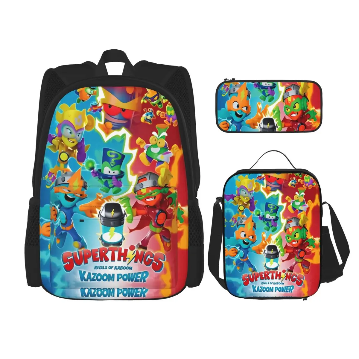 

SuperThings мультфильм 3pecs/набор рюкзак для студентов Kazoom Power детский сад ноутбук компьютер рюкзак сумка для обеда пенал