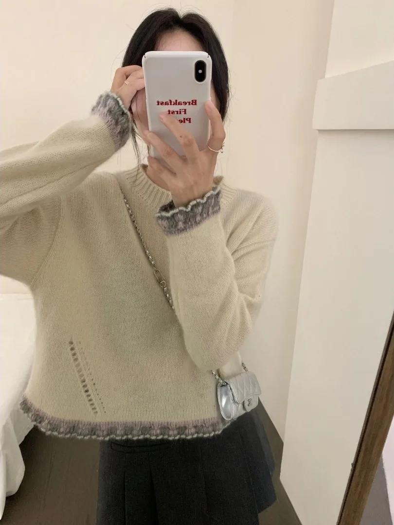 أنيقة حلوة كسول Sle الدانتيل محبوك أعلى المرأة الخريف الشتاء تصميم جديد الإحساس فريد خاص سترة قاعدة irt #3