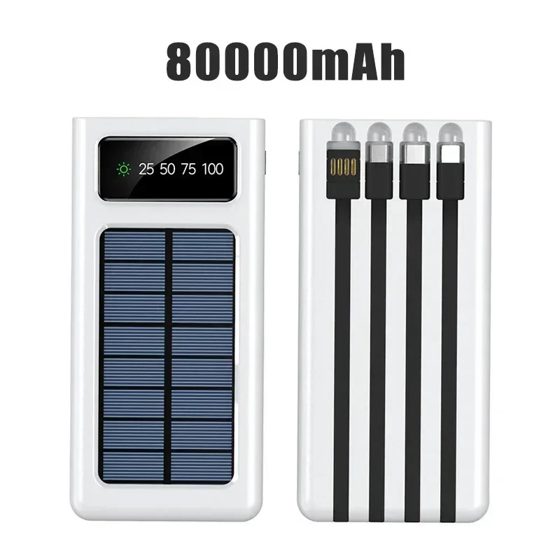 Powerbank na energię słoneczną kabel wewnętrzny 80000mAh ładowarka solarna 2 porty USB ładowarka zewnętrzna uniwersalny powerbank komórkowego z