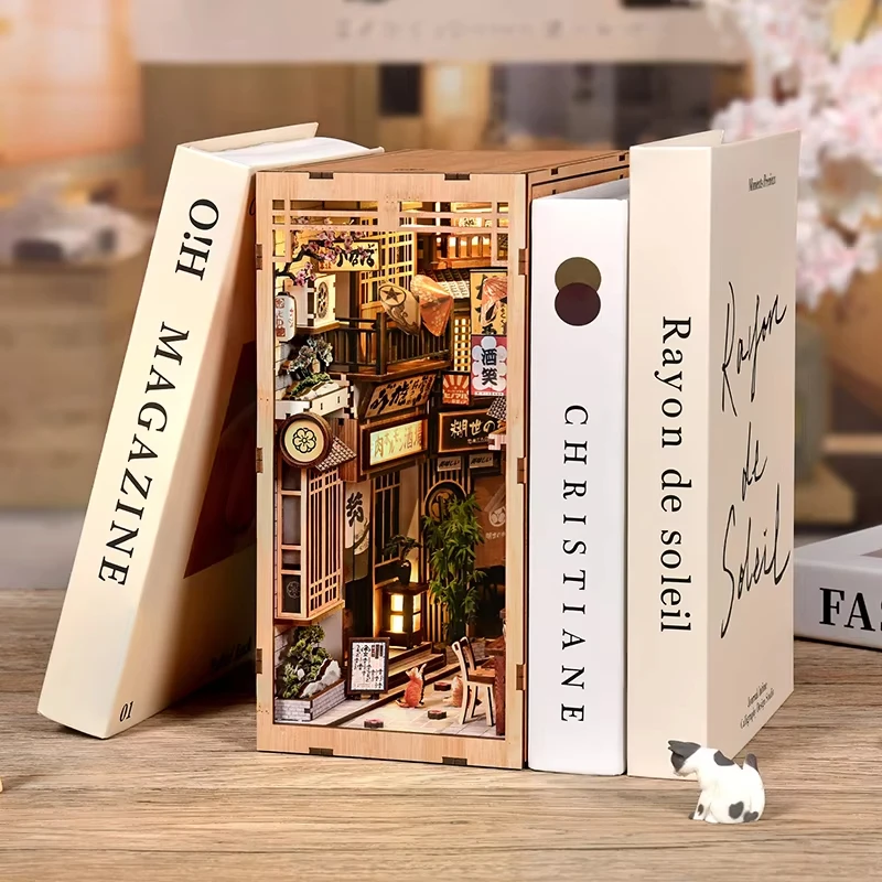 Cat's Alley DIY Miniature House - 3D Wooden Book Nook Kit, Hand-Assembled Bookend & Home Decor