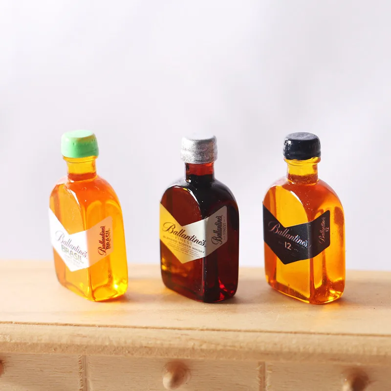 3pcs 1/12 Dollhouse Whiskey Ballantine Mini Liquor Beer Drink Miniature Food Play Shooting Props Hand DIY Home Decor Decoracion