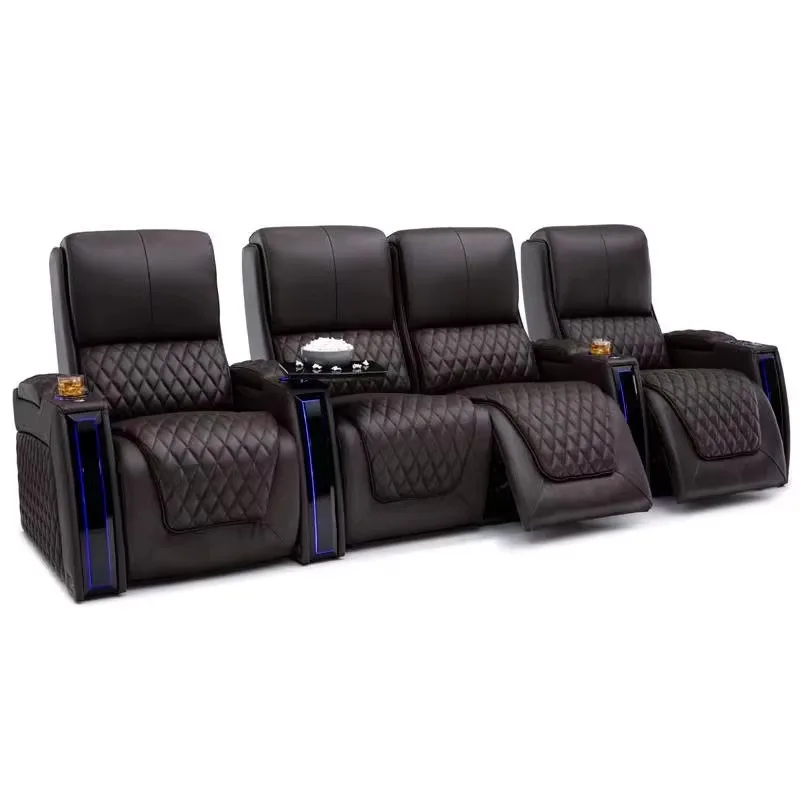 Factory Customized  Electric Seating Leather Movie Home Cinema Seats Recliner Sofa with Blue LED Strip&USB for Home Funiture