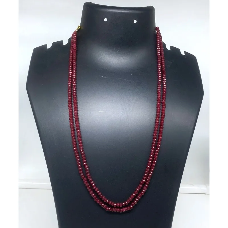 

Natural Ruby Necklace 2 Line 4-5mm Faceted Beads Handmade Gemstone Jewelry Clasp