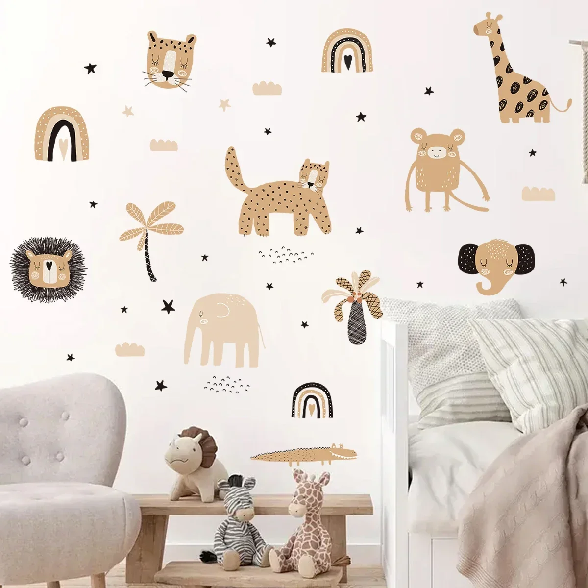 3Pcs Cartoon Boho Animals Wall Sticker Nursery Wall Stickers Children's Room Wall Decals Kids Room Decor Living Room Decoration