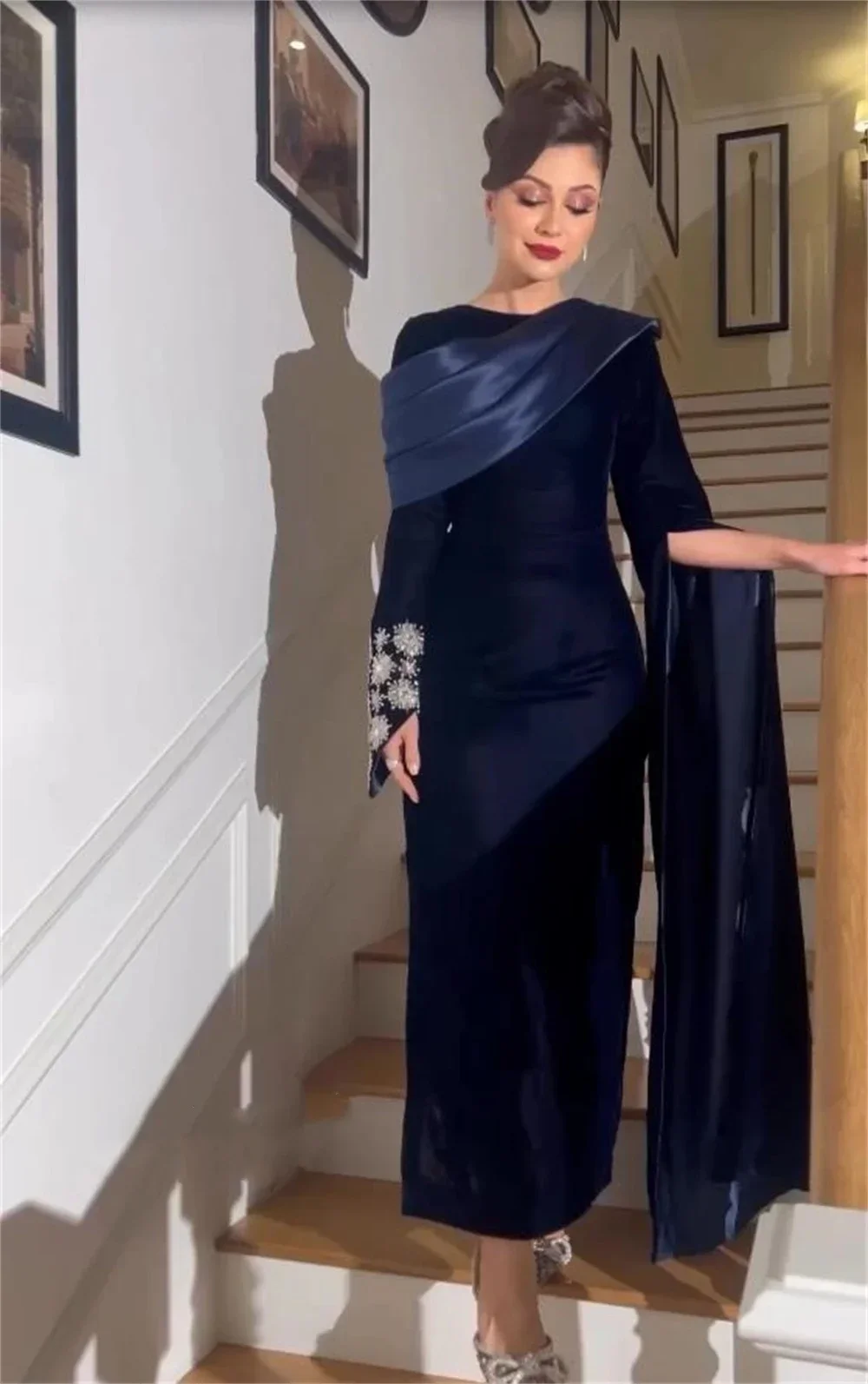 

Velour Dress Beading Draped Pleat Birthday A-line Arabia O-Neck Occasion Prom Gown 2025 Simple Evening Dresses Customized