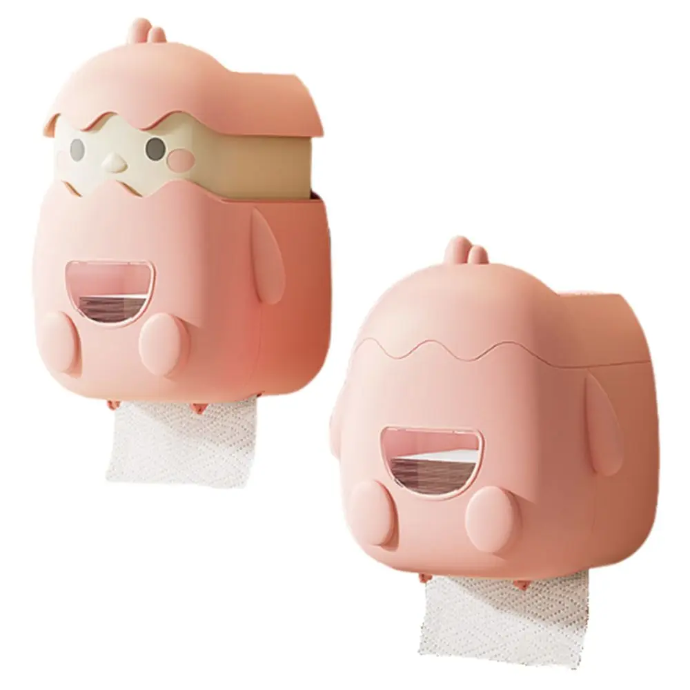 

Chick Shape Wall Mounted Tissue Holder Cartoon Punch-Free Roll Paper Storage Rack Visual Window Large Capacity