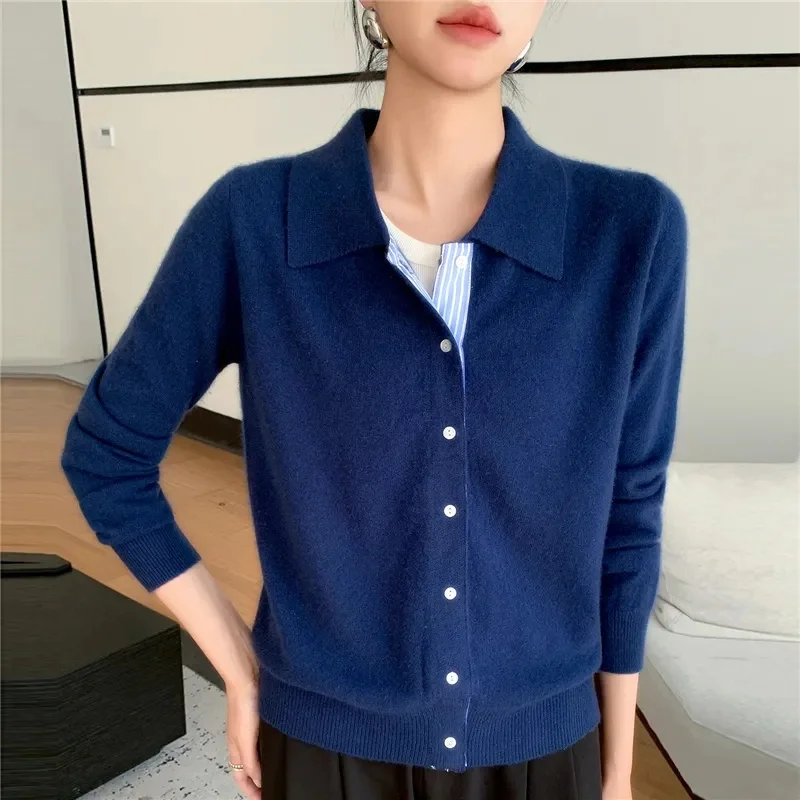 

New Fashionable Button Sweater Comfortable Lapel Cardigan For Autumn And Winter Korean Long-Sleeved Women's Top