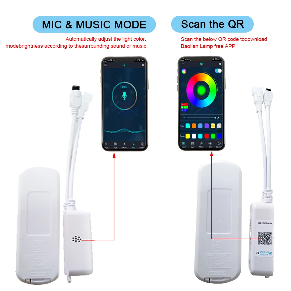 DC5-24V 24Keys IR Remote Bluetooth APP Music Led Controller For 3Pin Addressable Individually 5050 RGB Strip Light Ring Panel